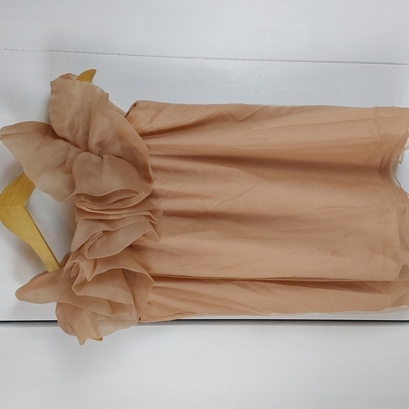 Linley Womens Taupe/Beige Chiffon Boho Ruffles Satin Top Neutral Sz.Medium - Picture 1 of 9